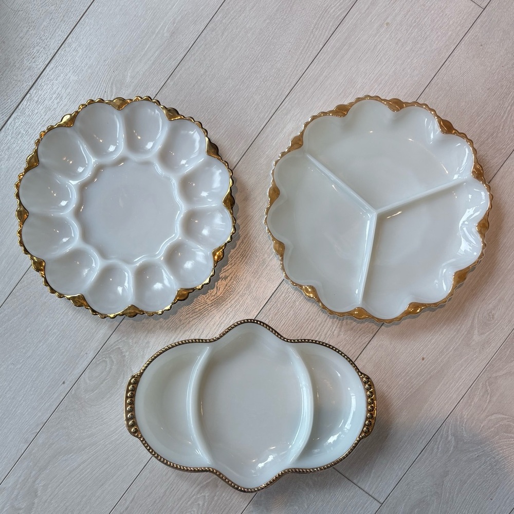 Vintage Anchor Hocking Fire-King milk glass serving dishes - Set of 3